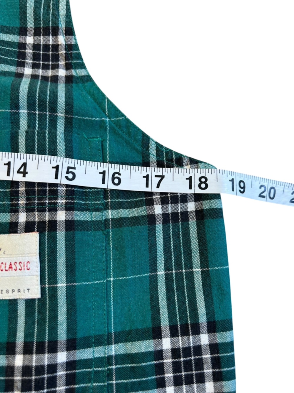 VTG 90s Esprit Plaid Pinafore Dress Green Drop Waist Med Cottagecore Grunge - Picture 10 of 11